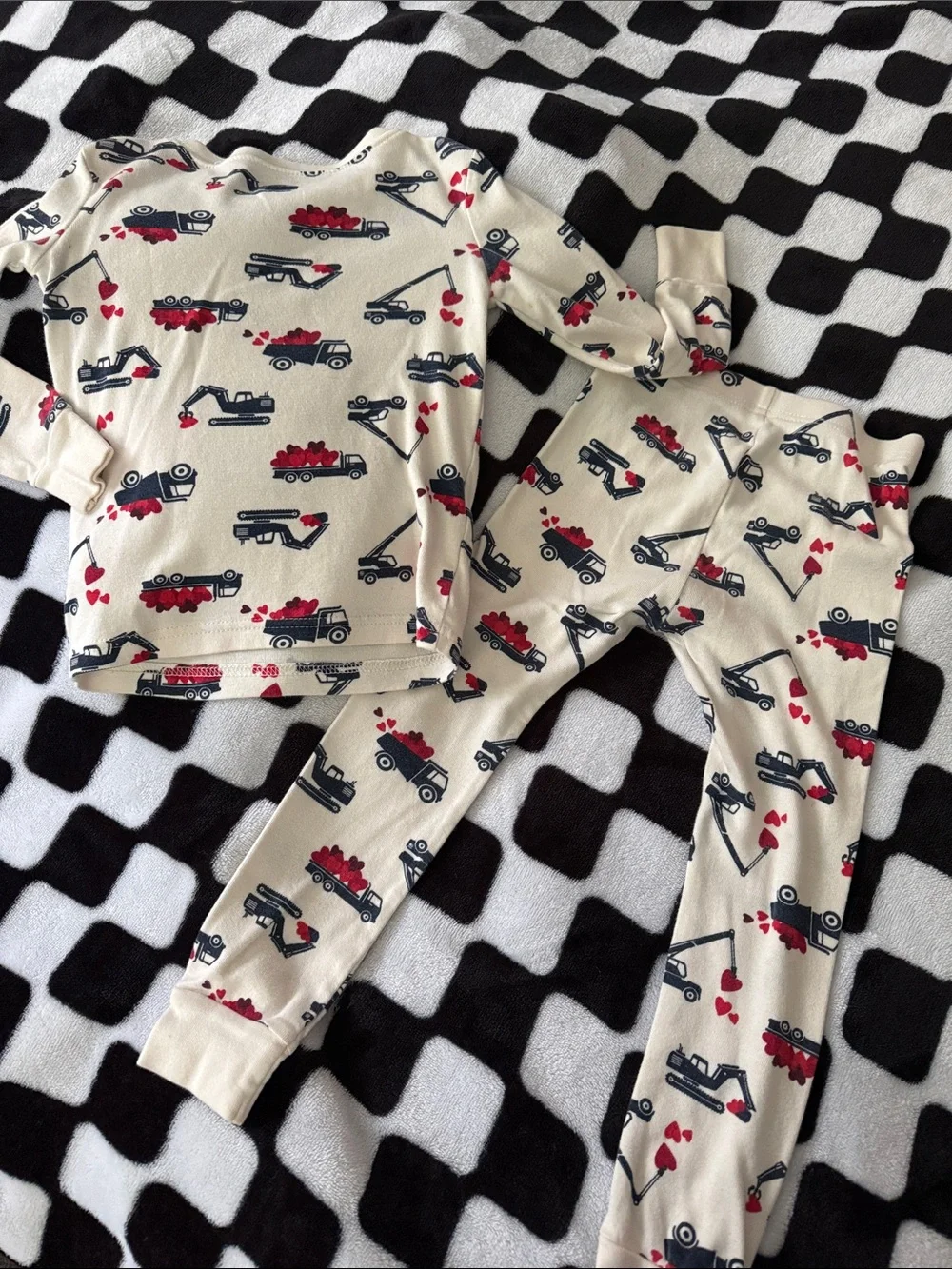 Kids Heart Construction Truck Pajama Set - Red & Navy